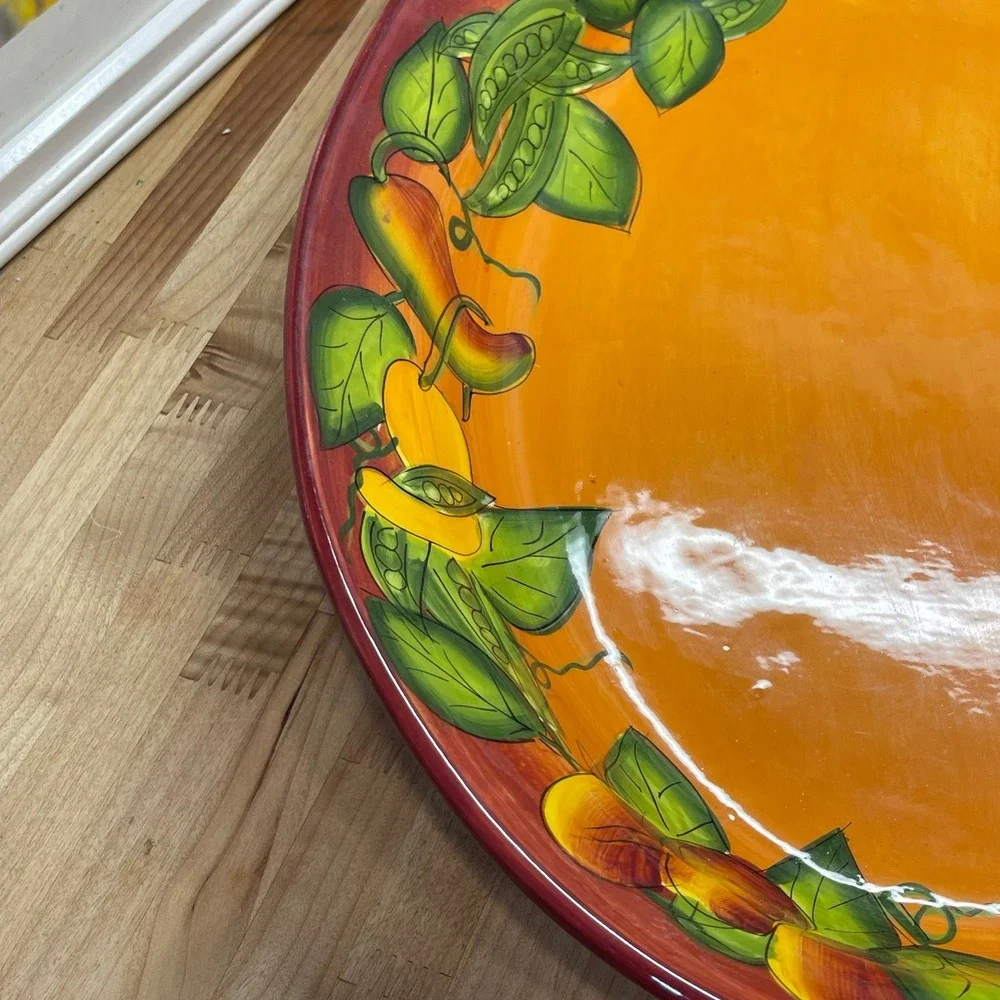 Peas in a Pod By Laurie Gates Ware Oval Serving Platter Red 19 Inches